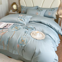 HKM-929811 Pure Cotton Four-Piece Bed Sheet Duvet Cover Set with Embroidery and Geometric Patterns