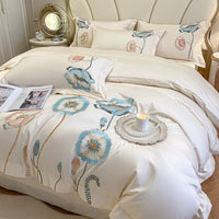 HKM-929811 Pure Cotton Four-Piece Bed Sheet Duvet Cover Set with Embroidery and Geometric Patterns
