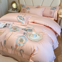 HKM-929811 Pure Cotton Four-Piece Bed Sheet Duvet Cover Set with Embroidery and Geometric Patterns