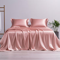 HKM-929811 Silk Bed Sheet Fitted Four-Piece Set - Solid Color Modern Design
