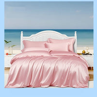 HKM-929811 Silk Bed Sheet Fitted Four-Piece Set - Solid Color Modern Design