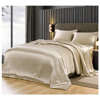 HKM-929811 Silk Bed Sheet Fitted Four-Piece Set - Solid Color Modern Design