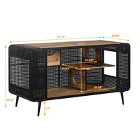 HKM-929811 Spacious Cat House with Tempered Glass Doors – Durable Fir Wood and Iron Frame for Indoor Use