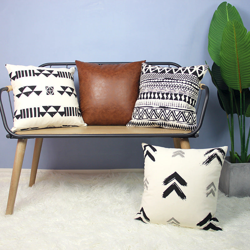 HKM-929939 Light Luxury Geometric PU Leather Pillow Cover - Modern Solid Color Cushion 45x45cm