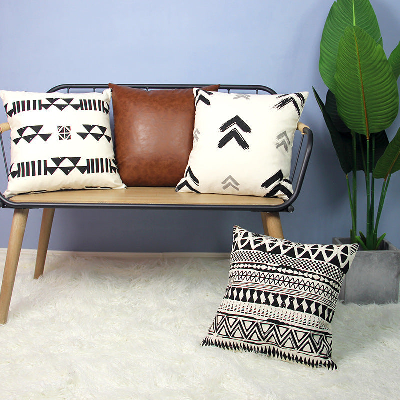 HKM-929939 Light Luxury Geometric PU Leather Pillow Cover - Modern Solid Color Cushion 45x45cm