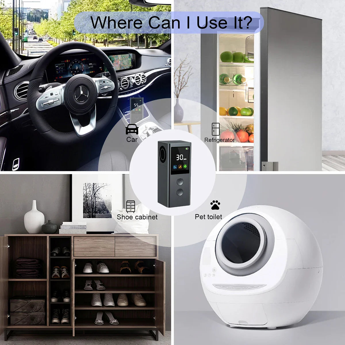 KTX-930003 Portable Mini Ozone Generator for Air Purification in Cars, Cabinets, and Refrigerators