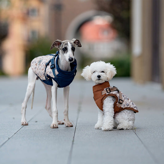 HKM-930451 Cotton-Padded Winter Dog Clothes for Small to Extra Large Breeds in Dark Blue and Amber