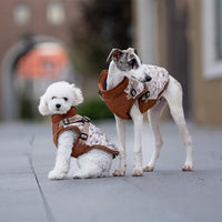 HKM-930451 Cotton-Padded Winter Dog Clothes for Small to Extra Large Breeds in Dark Blue and Amber