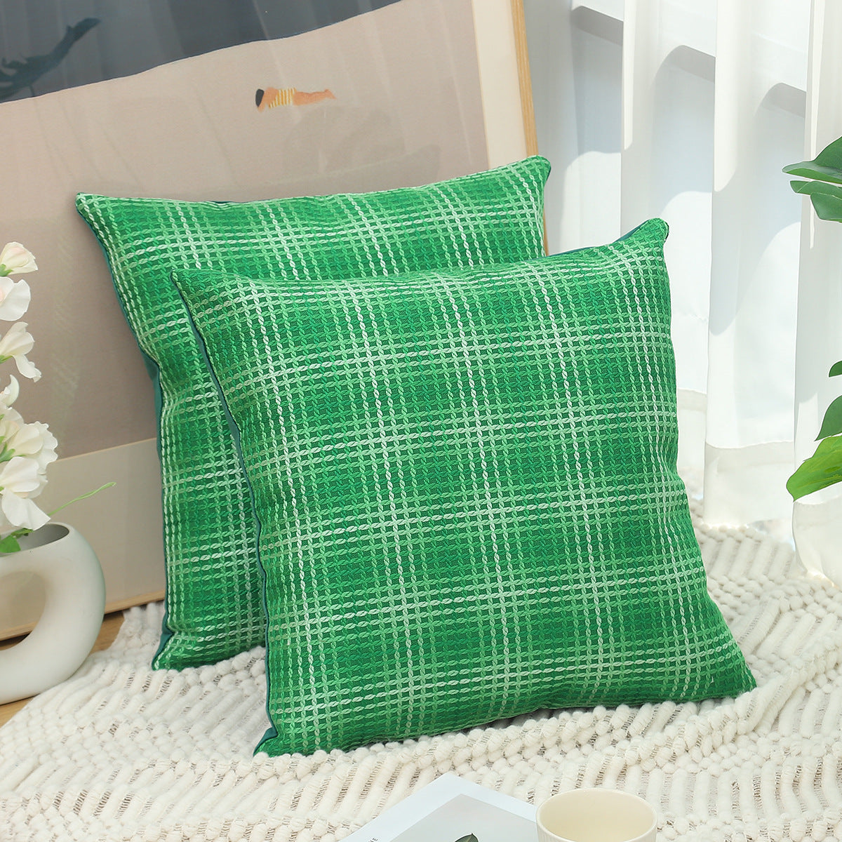 HKM-930771 Plaid Linen Cushion Cover in Various Colors and Sizes for Modern Living Spaces