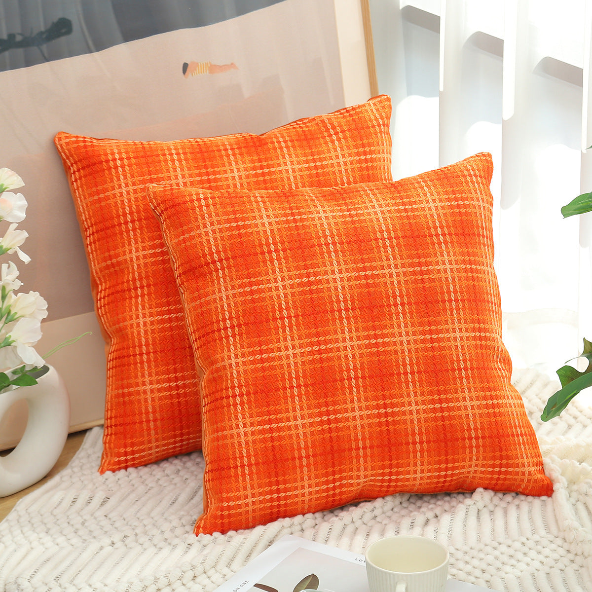 HKM-930771 Plaid Linen Cushion Cover in Various Colors and Sizes for Modern Living Spaces
