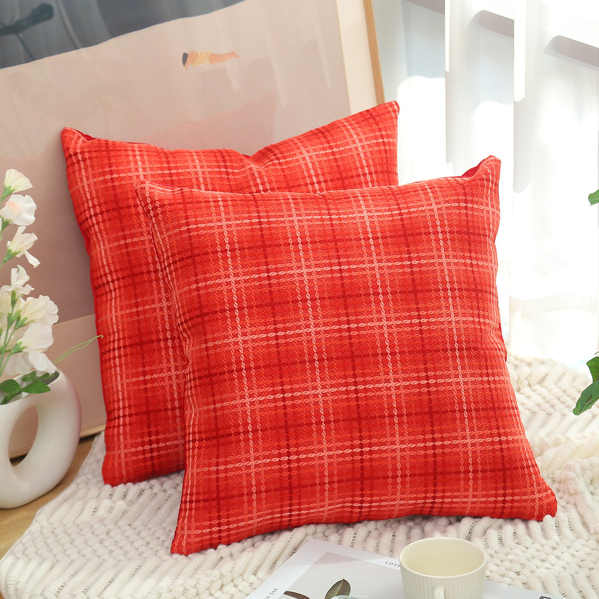 HKM-930771 Plaid Linen Cushion Cover in Various Colors and Sizes for Modern Living Spaces