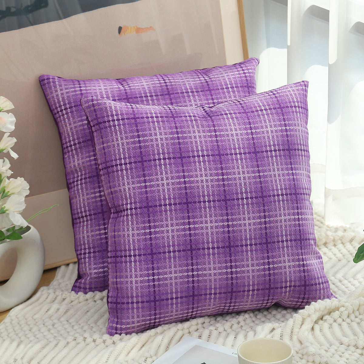 HKM-930771 Plaid Linen Cushion Cover in Various Colors and Sizes for Modern Living Spaces