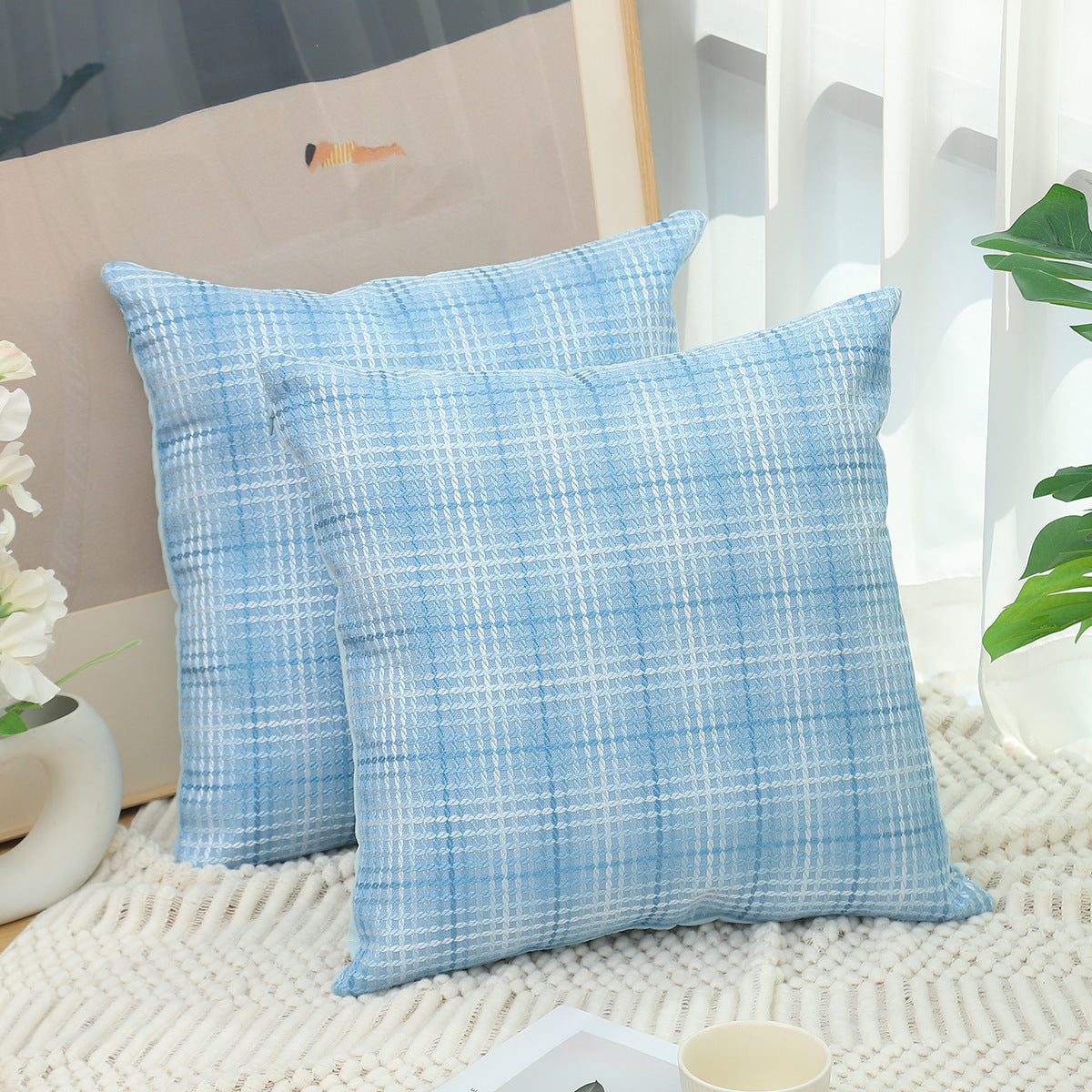 HKM-930771 Plaid Linen Cushion Cover in Various Colors and Sizes for Modern Living Spaces