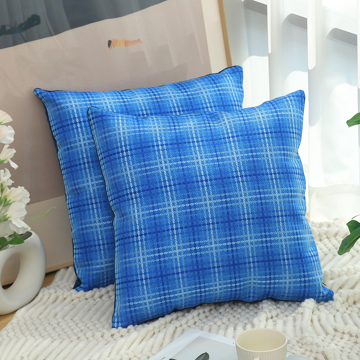 HKM-930771 Plaid Linen Cushion Cover in Various Colors and Sizes for Modern Living Spaces
