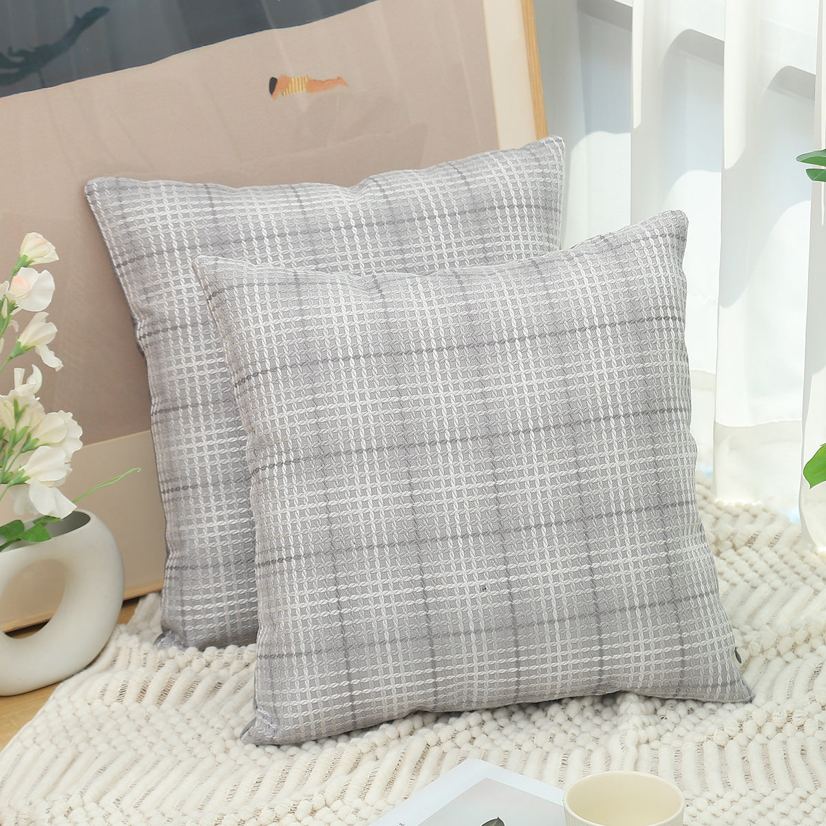 HKM-930771 Plaid Linen Cushion Cover in Various Colors and Sizes for Modern Living Spaces