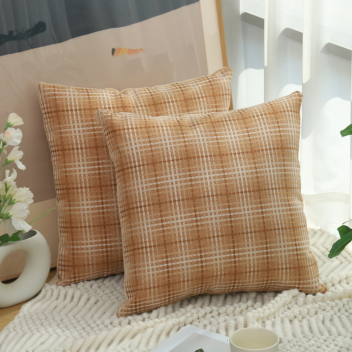 HKM-930771 Plaid Linen Cushion Cover in Various Colors and Sizes for Modern Living Spaces