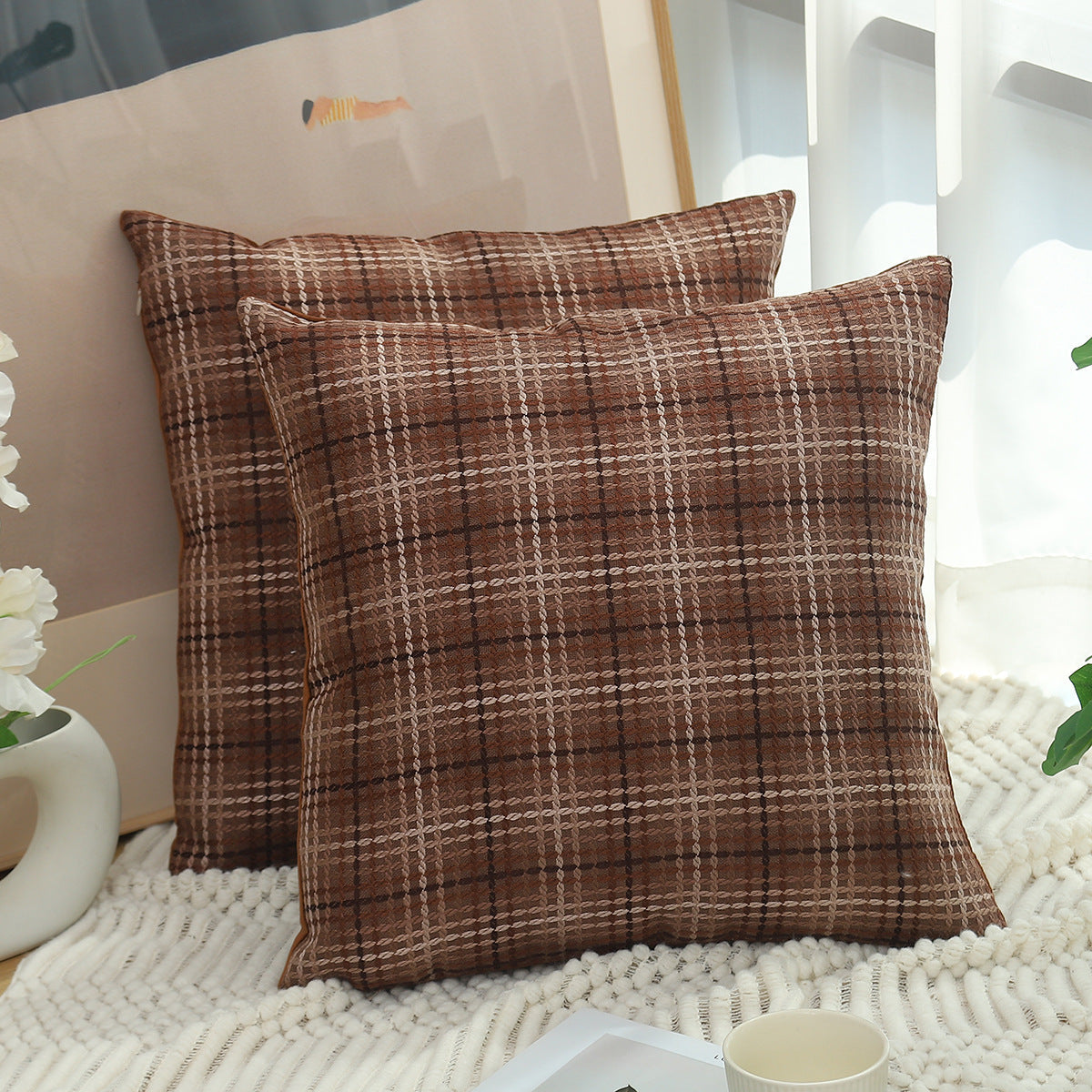HKM-930771 Plaid Linen Cushion Cover in Various Colors and Sizes for Modern Living Spaces