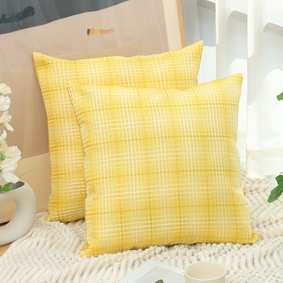HKM-930771 Plaid Linen Cushion Cover in Various Colors and Sizes for Modern Living Spaces