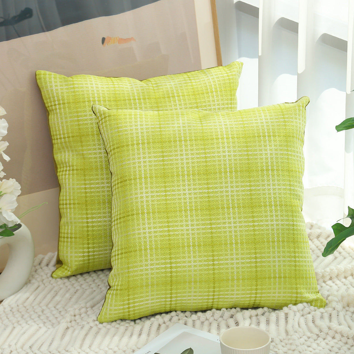 HKM-930771 Plaid Linen Cushion Cover in Various Colors and Sizes for Modern Living Spaces