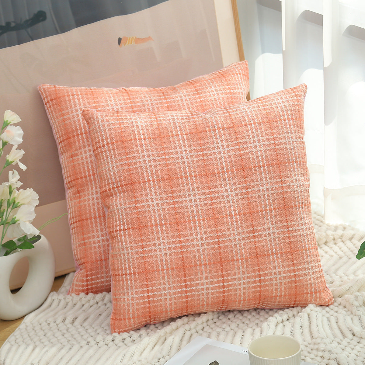 HKM-930771 Plaid Linen Cushion Cover in Various Colors and Sizes for Modern Living Spaces