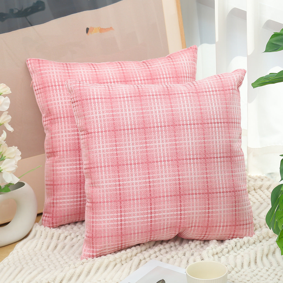 HKM-930771 Plaid Linen Cushion Cover in Various Colors and Sizes for Modern Living Spaces
