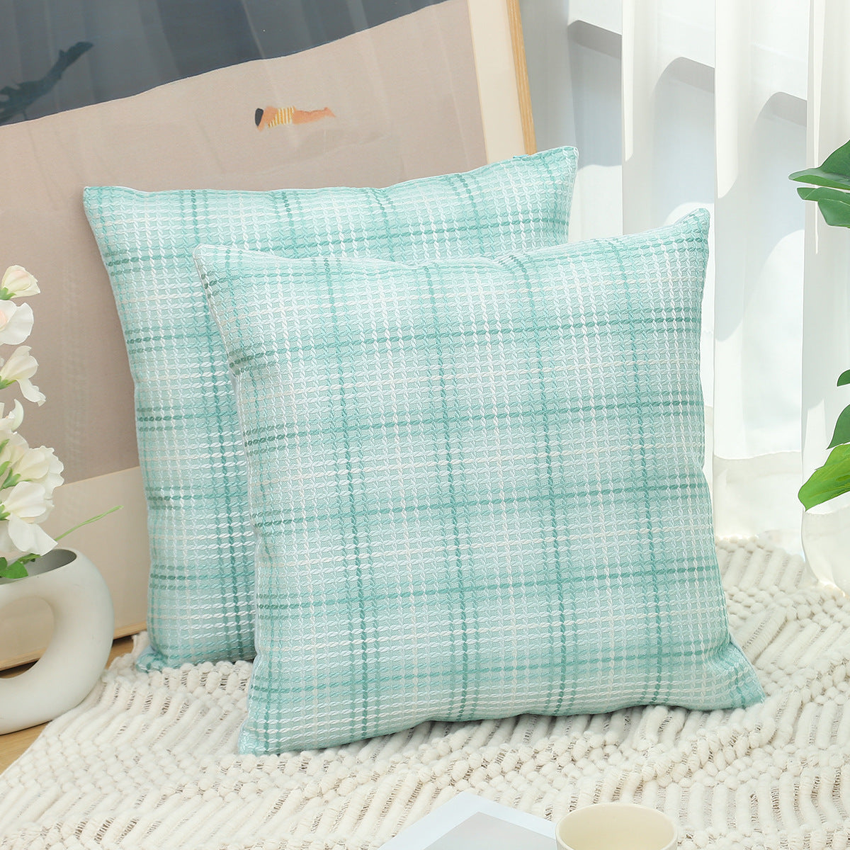 HKM-930771 Plaid Linen Cushion Cover in Various Colors and Sizes for Modern Living Spaces
