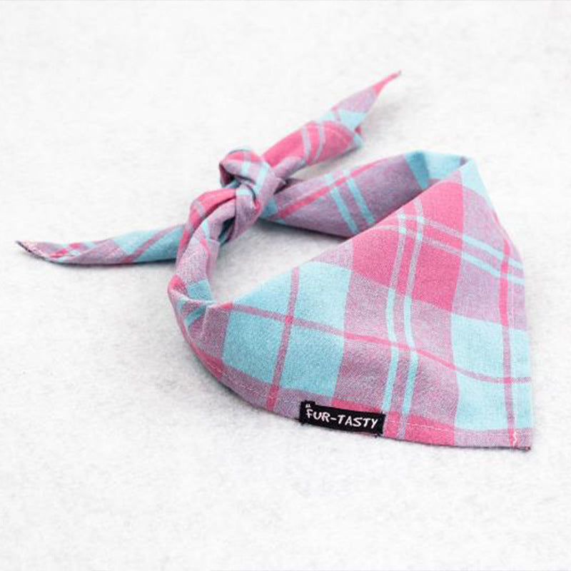 HKM-930899 Cotton Plaid Pet Scarf in Pink Check – Size M for Dogs and Cats
