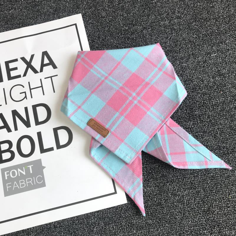 HKM-930899 Cotton Plaid Pet Scarf in Pink Check – Size M for Dogs and Cats