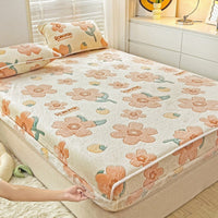 HKM-930963 Double-Sided Cartoon Snowflake Velvet Fitted Sheet with Cute Animal and Flower Patterns, Multiple Sizes Available