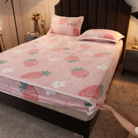 HKM-930963 Double-Sided Cartoon Snowflake Velvet Fitted Sheet with Cute Animal and Flower Patterns, Multiple Sizes Available