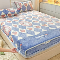 HKM-930963 Double-Sided Cartoon Snowflake Velvet Fitted Sheet with Cute Animal and Flower Patterns, Multiple Sizes Available