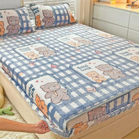 HKM-930963 Double-Sided Cartoon Snowflake Velvet Fitted Sheet with Cute Animal and Flower Patterns, Multiple Sizes Available