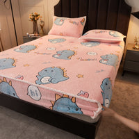HKM-930963 Double-Sided Cartoon Snowflake Velvet Fitted Sheet with Cute Animal and Flower Patterns, Multiple Sizes Available