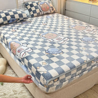 HKM-930963 Double-Sided Cartoon Snowflake Velvet Fitted Sheet with Cute Animal and Flower Patterns, Multiple Sizes Available