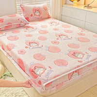 HKM-930963 Double-Sided Cartoon Snowflake Velvet Fitted Sheet with Cute Animal and Flower Patterns, Multiple Sizes Available