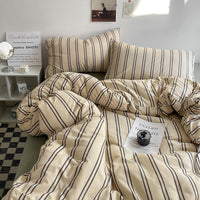 HKM-930963 Simple Striped Four-Piece Bed Sheet Set with Quilted Cover and Pillowcases in Multiple Sizes