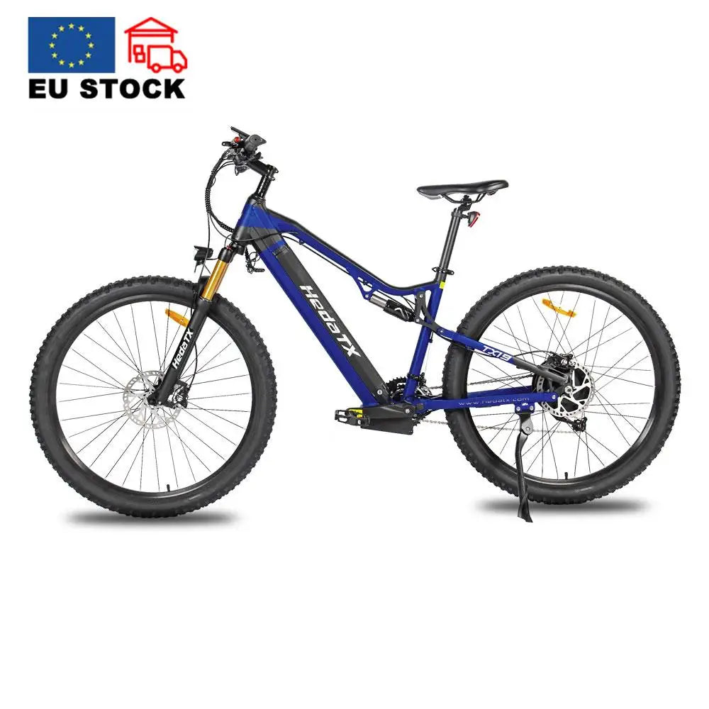 HKM-931283 1000W Full Suspension 29 Inch Electric Mountain Bike with 27 Speed Gears, Hydraulic Disc Brakes, and 60-70 Nm Torque