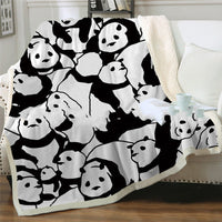 HKM-931283 Panda Series Cartoon Flannel Coral Fleece Blanket - Soft Cotton Quilted Design