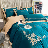 HKM-931283 Pure Cotton Embroidered Bedding Set, 4-Piece Collection, Various Colors and Sizes Available
