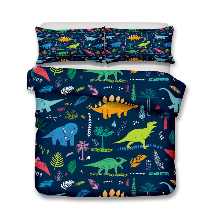 HKM-931795 Cartoon Dinosaur Themed Bedding Quilt Set with Duvet Cover and Pillowcases, Multiple Sizes Available