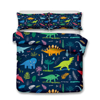 HKM-931795 Cartoon Dinosaur Themed Bedding Quilt Set with Duvet Cover and Pillowcases, Multiple Sizes Available