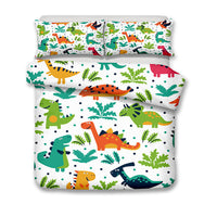 HKM-931795 Cartoon Dinosaur Themed Bedding Quilt Set with Duvet Cover and Pillowcases, Multiple Sizes Available