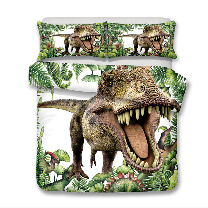 HKM-931795 Cartoon Dinosaur Themed Bedding Quilt Set with Duvet Cover and Pillowcases, Multiple Sizes Available