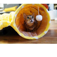 HKM-931923 Cat Tunnel and Sleeping Bag with Pet Litter Pad – Soft Cloth Resting Space in Pink and Yellow