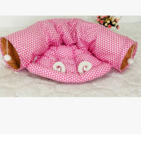 HKM-931923 Cat Tunnel and Sleeping Bag with Pet Litter Pad – Soft Cloth Resting Space in Pink and Yellow