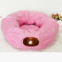 HKM-931923 Cat Tunnel and Sleeping Bag with Pet Litter Pad – Soft Cloth Resting Space in Pink and Yellow