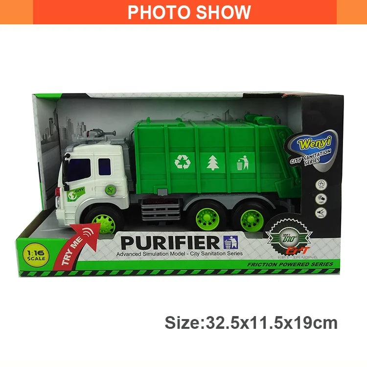 HKM-931923 Friction-Operated 1:16 Scale Garbage Truck Toy for Kids Ages 2-13