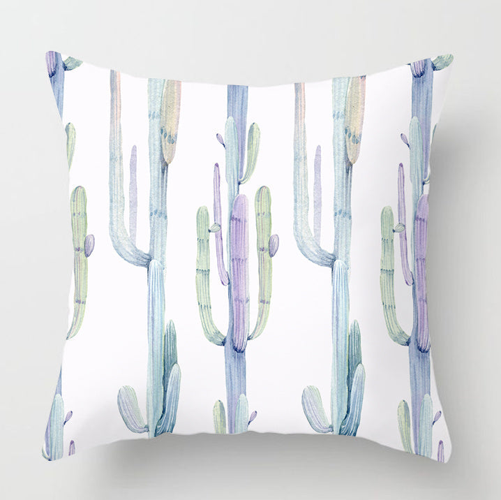 HKM-932179 Watercolor Cactus Flowers Green Succulents Cushion Cover, 45cm x 45cm, Durable Chemical Fiber, Easy Clean with Zipper