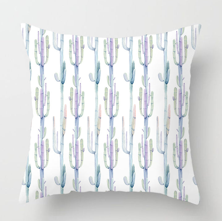 HKM-932179 Watercolor Cactus Flowers Green Succulents Cushion Cover, 45cm x 45cm, Durable Chemical Fiber, Easy Clean with Zipper