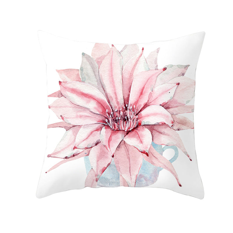 HKM-932179 Watercolor Cactus Flowers Green Succulents Cushion Cover, 45cm x 45cm, Durable Chemical Fiber, Easy Clean with Zipper